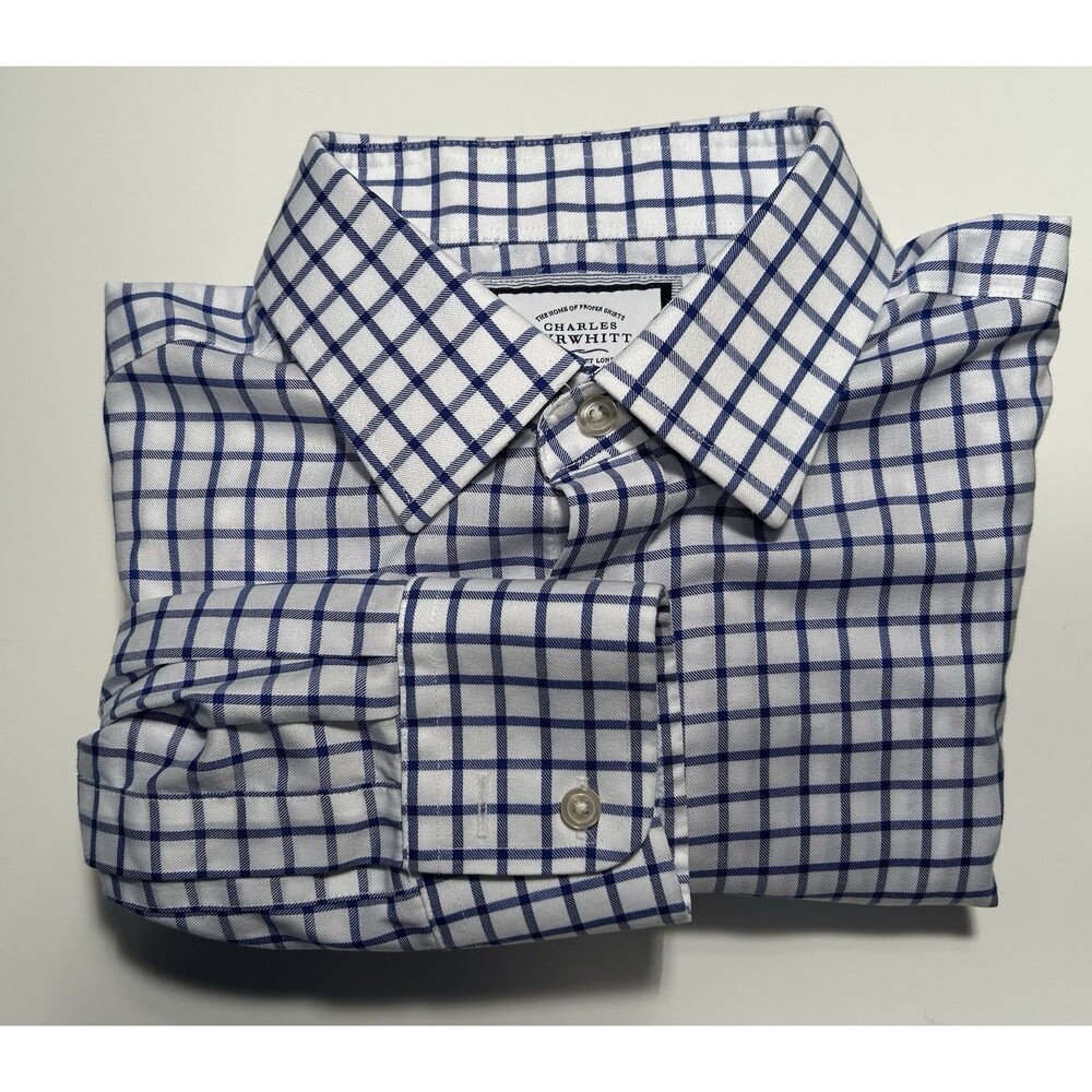 Charles Tyrwhitt Men’s Blue Check Dress Shirt Size L 16.5/35 Classic Non Iron